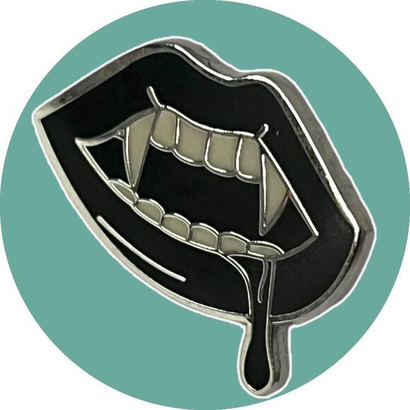 Spooky Smooches Lips with Dripping Blood Lapel Pin - Horror Anime Style Hallowee - Picture 3 of 4
